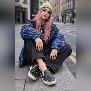 Monkey Feet Skeleton Skateboard Slip-On Sneakers 41 US 10 Glow Print Leather